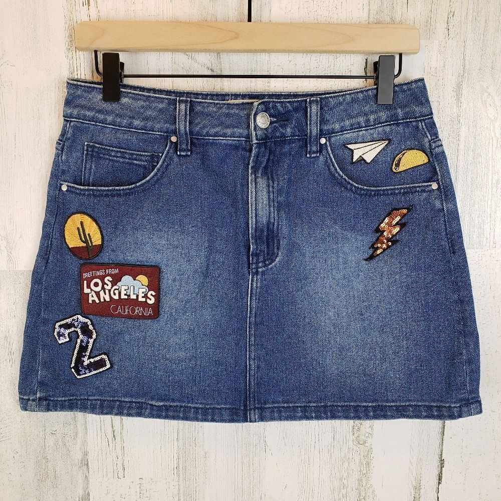 PacSun Embroidered Patch Denim Skirt Sz 27